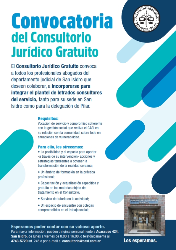 Convocatoria del Consultorio Jurídico Gratuito Colegio de Abogados de